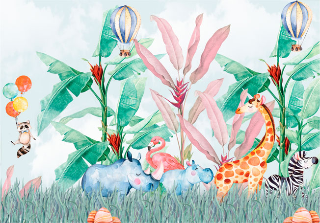 Fotomurales o papel pintado acuarela animales en la selva